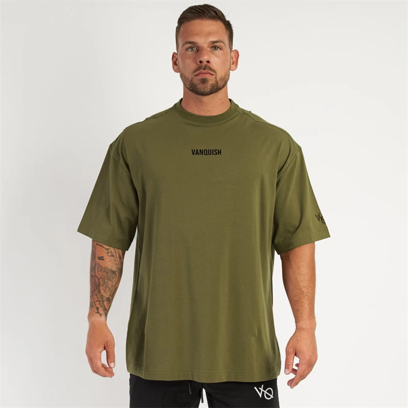 Loose men's T-shirt summer casual cotton round neck short sleeve T-shirt top fashion jogger running exercise fitness sportwear