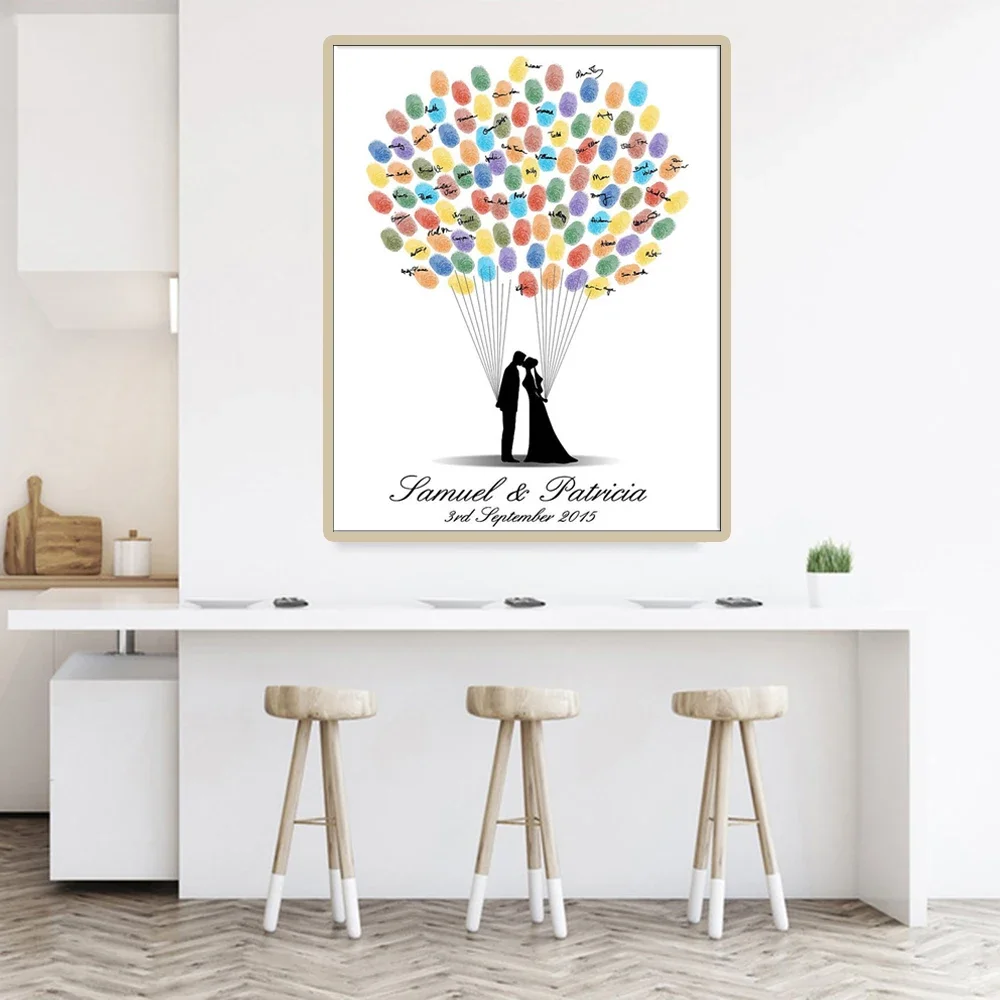 Wedding Guest Book Fingerprint Painting DIY Attendance Weeding Gift Party Decor personalized guest book Souvenir Canvas Poster