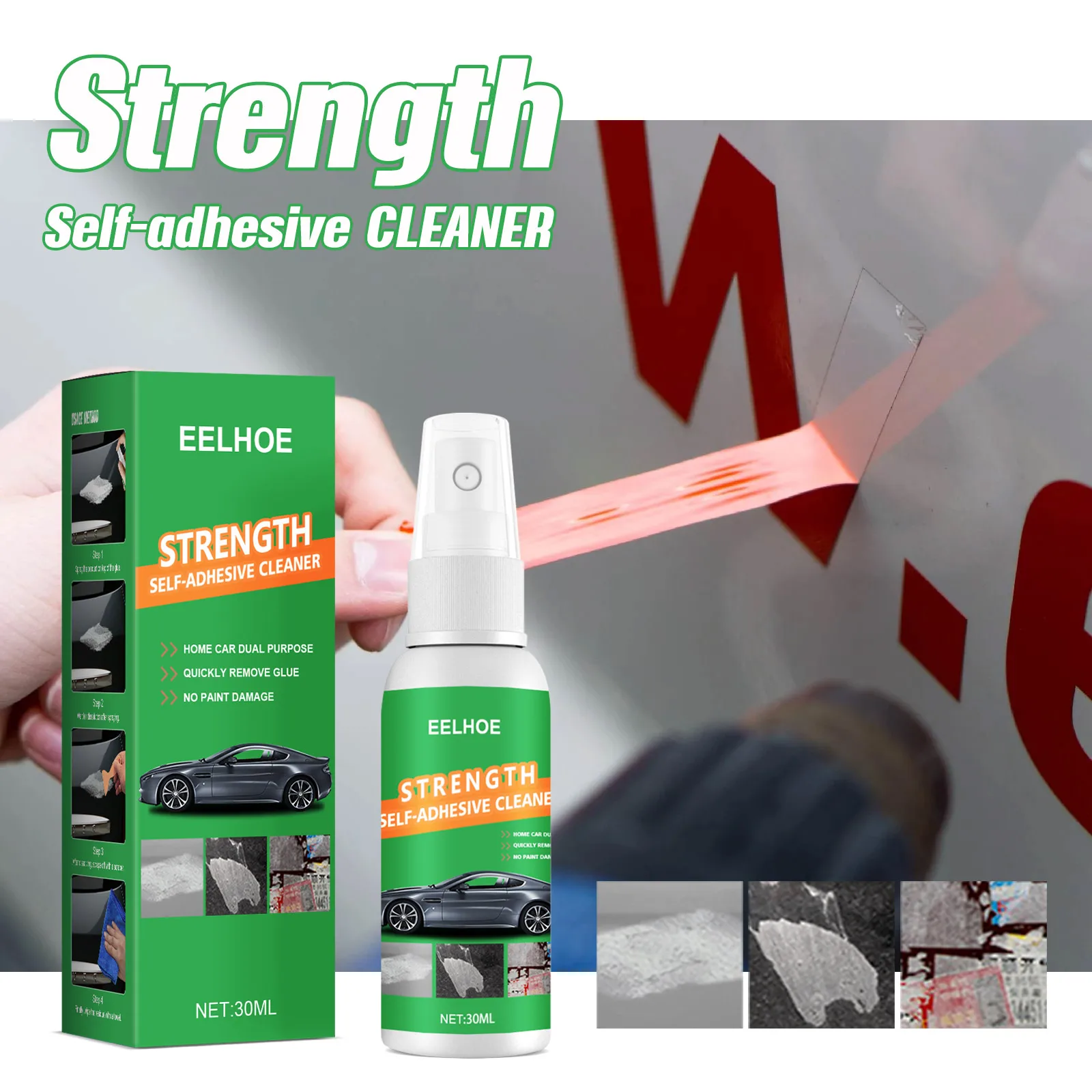 EELHOE Adhesive Remover Spray Sticker Residue Cleaner for Car Paint Furniture Glue Removal Fast Acting Easy Clean Residue Free