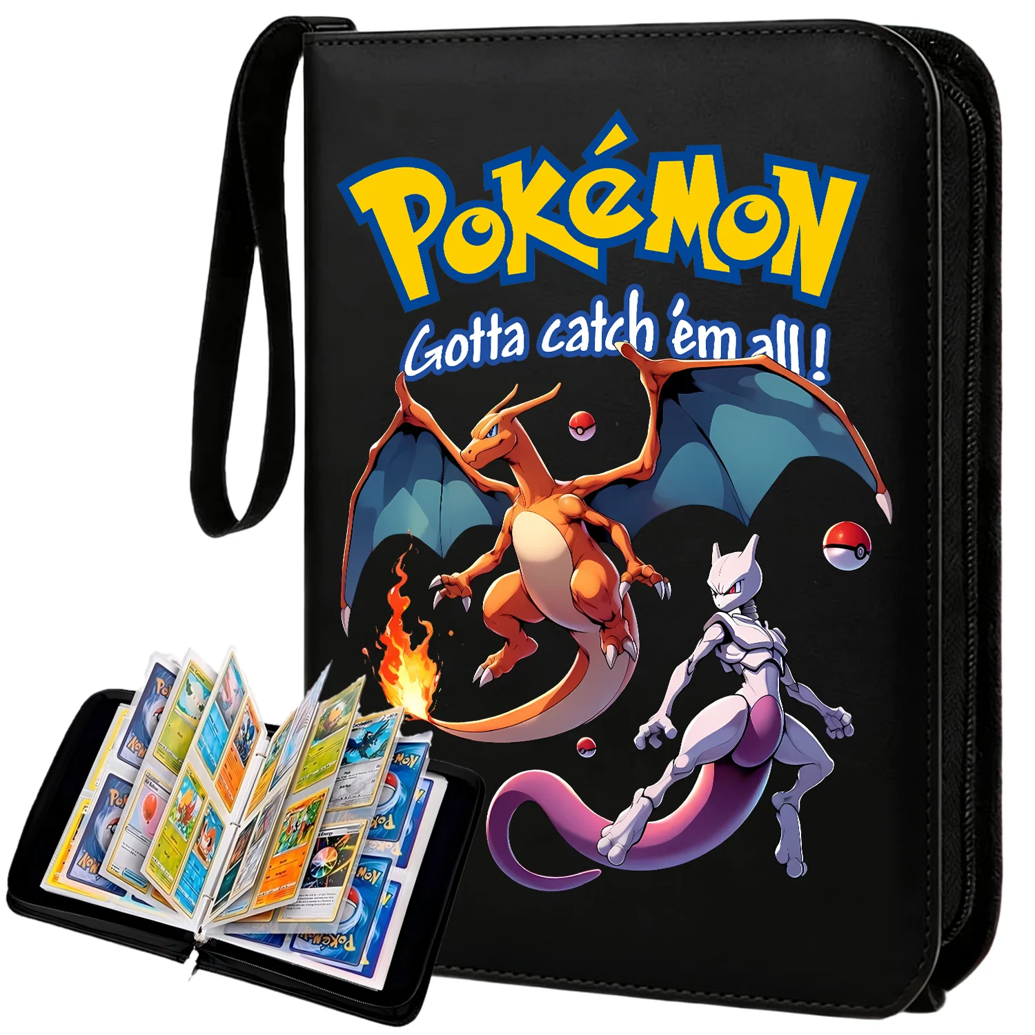 400 Pcs Pokemon Zipper Album Folder Binder Charizard Display Holder Album Storage Book Game Collection Card Sleeves Protector