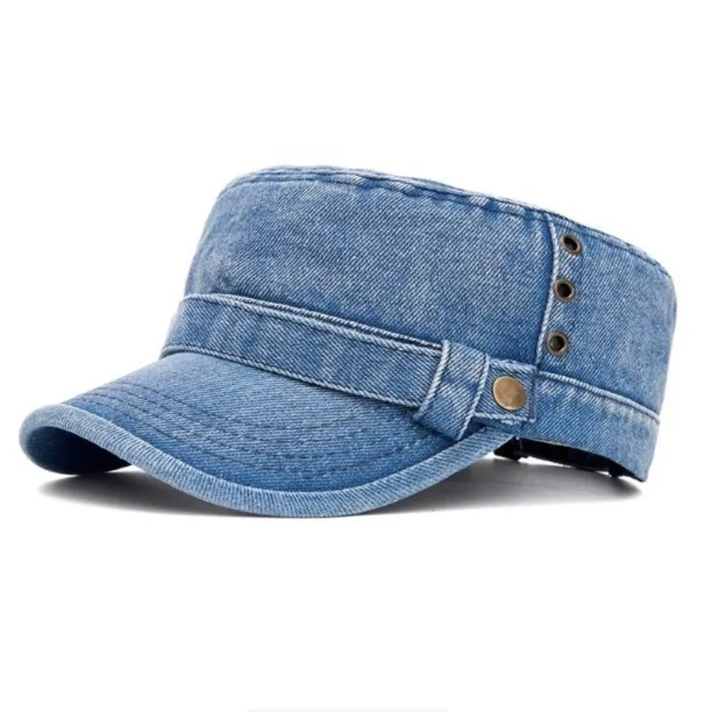 Practical Cotton Material Baseball Cap Adjustable Size Unisex Fit Flat Top Cap Denim Fabric Visor Design Denim Cap All Seasons