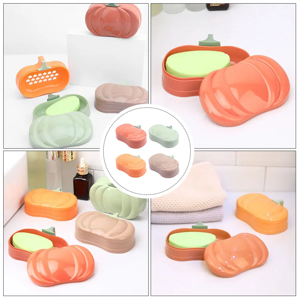 

4pcs Pumpkin Shape Boxes With Lid Dust-Proof Drain Design Environmental Pp Material Multi-Color Household Bathroom Toilet