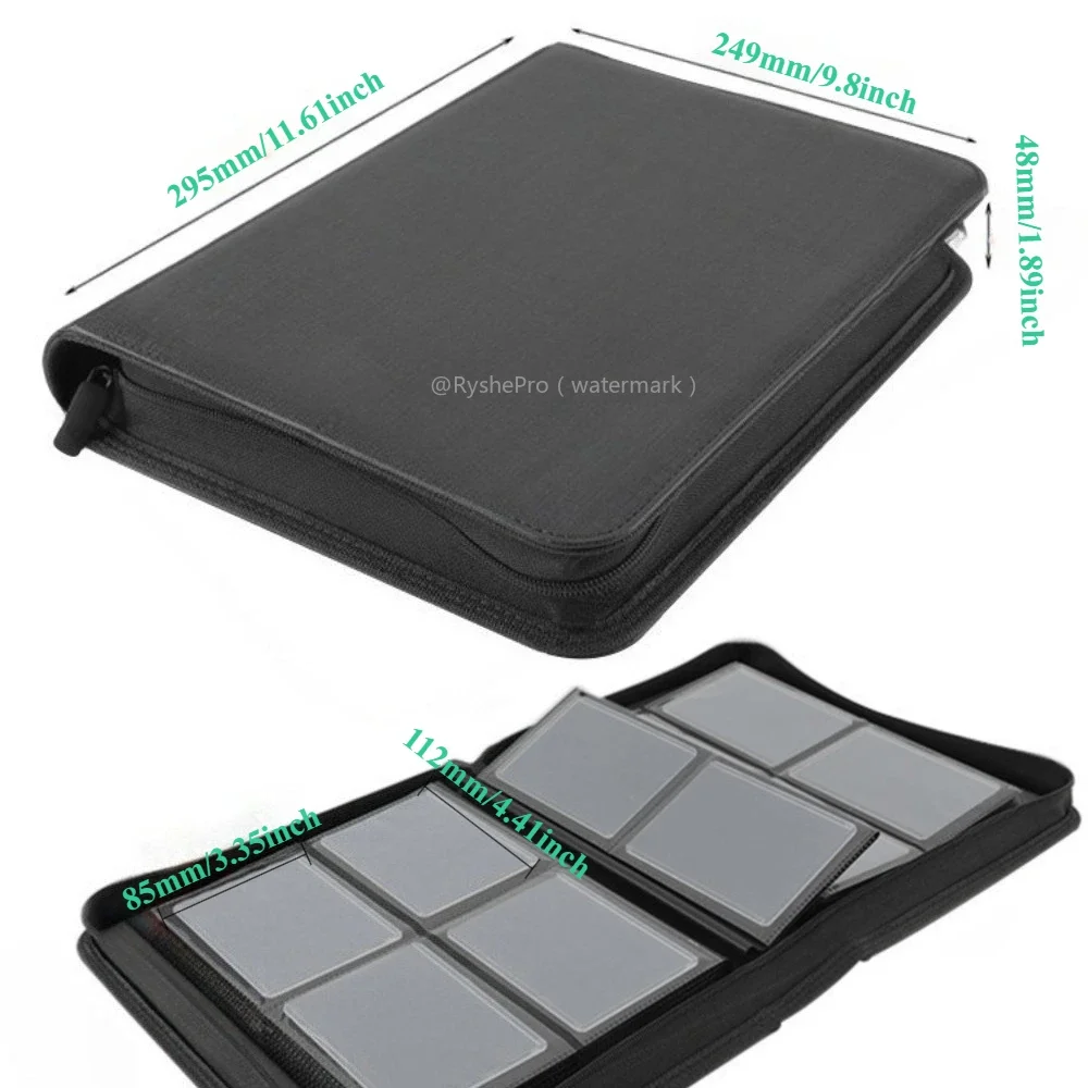 4 جيوب Toploader Binder PU الجلود يحمل 112 + 3 "X 4" Toploaders حامل بطاقة صلب جيوب مزدوجة الجوانب لبطاقات TCG MTG PTCG