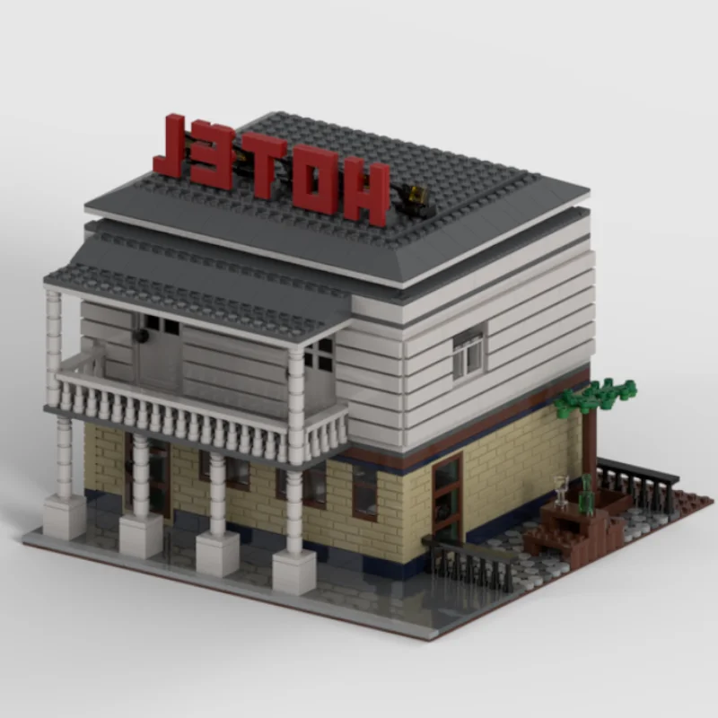 MOC-Blocos de Construção Modular House Street View, Hotel e Pub Australiano, Tijolos Tecnológicos, Brinquedos de Montagem Criativa DIY, Presentes de Férias