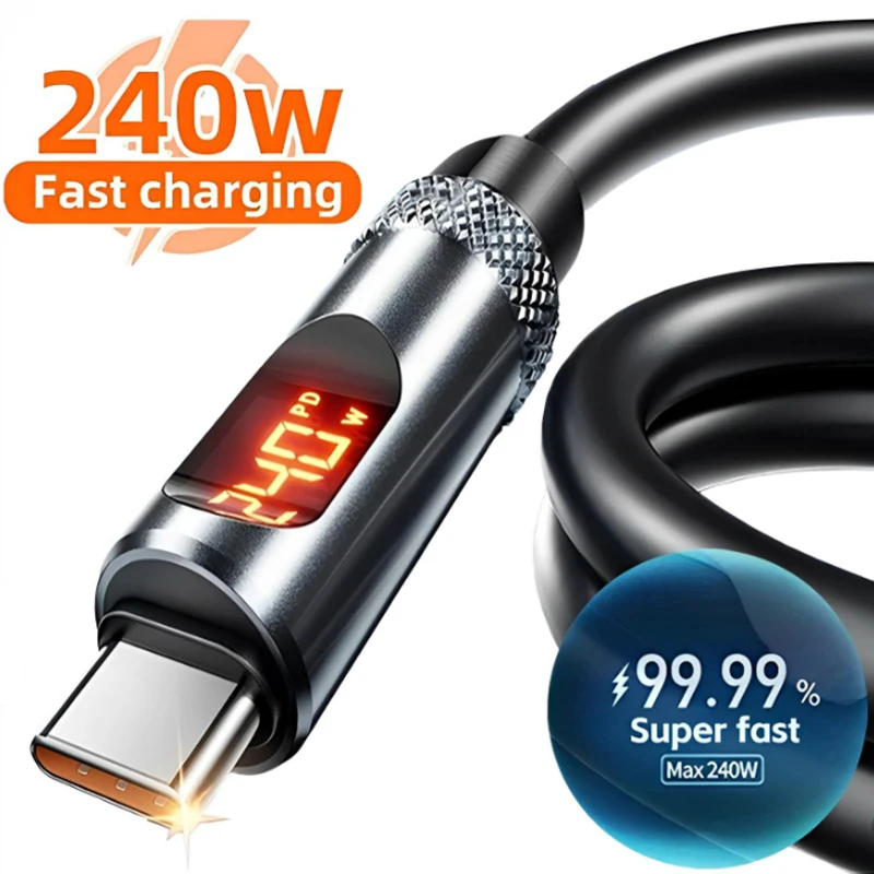 240W 6A Digital Display Dual Type C Fast Charging Cable Data Transfer Cord Wire USB C To Type C for Samsung IPhone Xiaomi Huawei