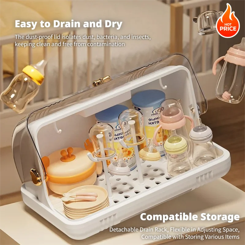 Baby Bottle Drying Rack With Removable Drip Tray Dust-proof Bottle Storage Box with Lid BPA Free Portable Baby Accessories