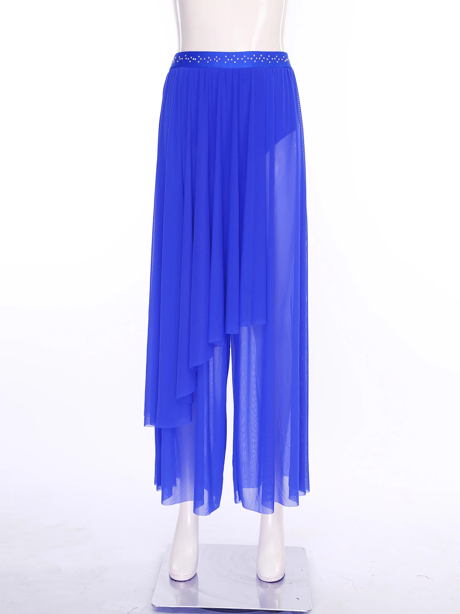 Women Modern Lyrical Dance Outfit Sequin Embroidery Sleeveless Crop Top And Mesh Wide Leg Pants Skating Ballet Contemporary Suit