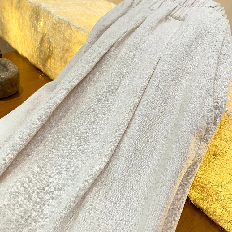 Yourqipao Pantaloni estivi in ramie di canapa e cotone Lavaggio con sabbia Pantaloni dritti casual retrò pizzicati in stile cinese per le donne