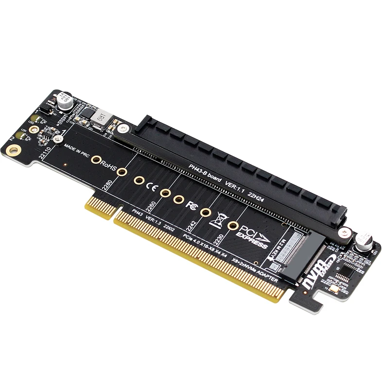 PCI Express 4.0 X16 to X16 Slot + 2Port M.2 NVME PCI-E Split VROC Card M KEY NVME RAID Card for 2230 2242 2260 2280 22110 M2 SSD