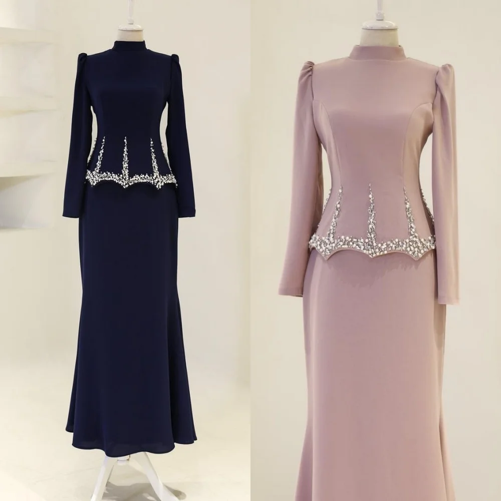 

Customized Classic Jersey Ruffle Sequined Beading Rhinestone Draped A-line O-Neck Long Dresses Bespoke Occasion Dresses Fashion