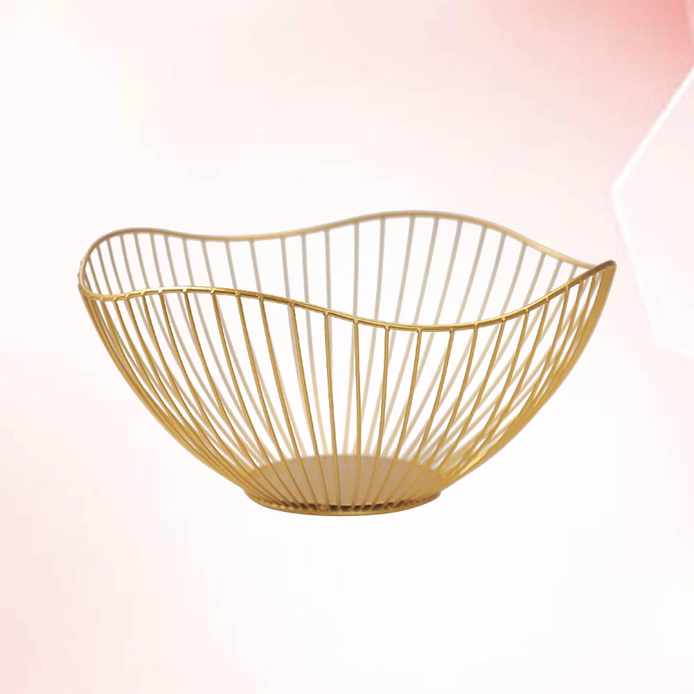 

Iron Fruit Basket Metal Hollow Out Irregular Storage Basket for Home Livingroom Bedroom (Golden Falbala High Pattern)