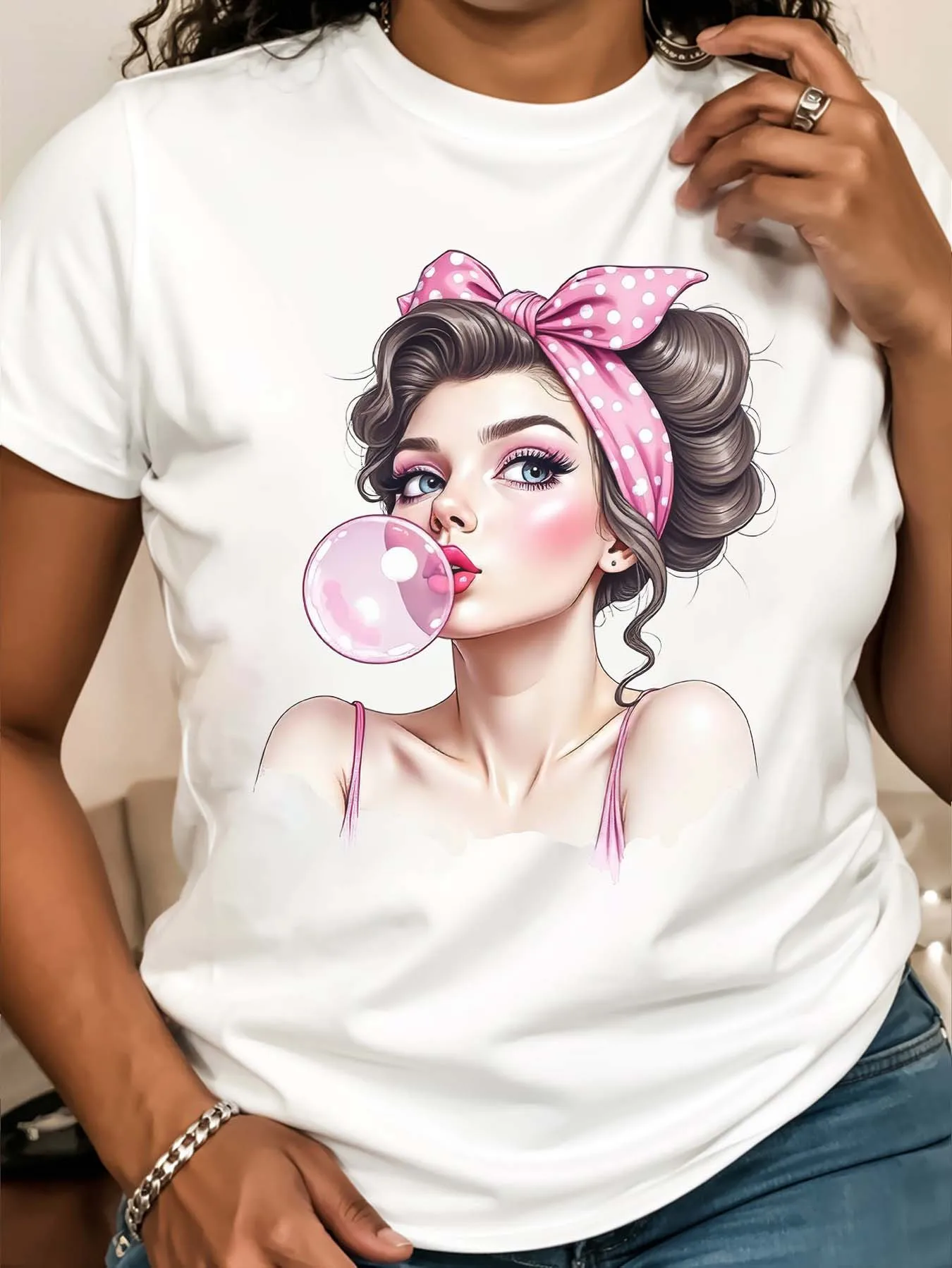 Sleeve Featuring Pinup and Bubble Gum Designed for Women This Comfy and Casual Top Is Perfect for Curvy Ladies Aesthetic Clothes
