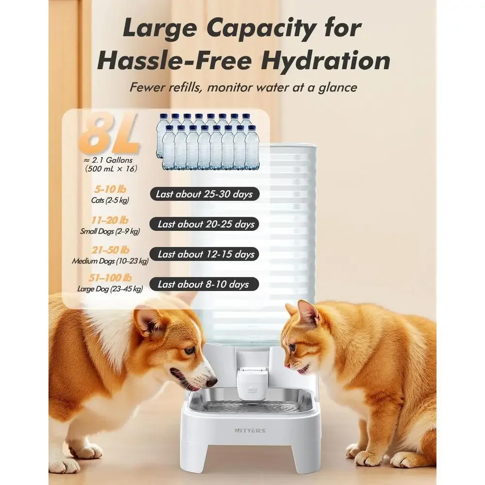 FirmHome Store8L Large Gravity-Fed Pet Water Dispenser With Filter & Adjustable Base, Wide Mouth For Easy Cleaning, BPA-Free Sta