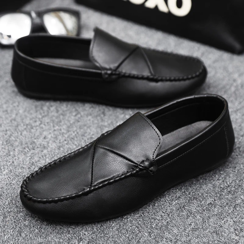 Big Size 46 Men's Loafers Breathable Leather Casual Shoes Men Slip-on Shoes Comfortable Lightweight Lazy Shoes Man Flat Shoes