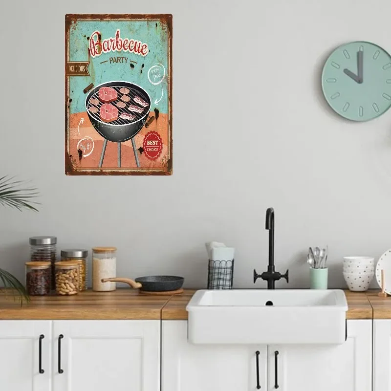 HD Metal Tin Sign Vintage Fast Food & BBQ Wall Decor Retro Hamburger Hot Dog Cheese Sausage Sign for Kitchen Diner Restaurant