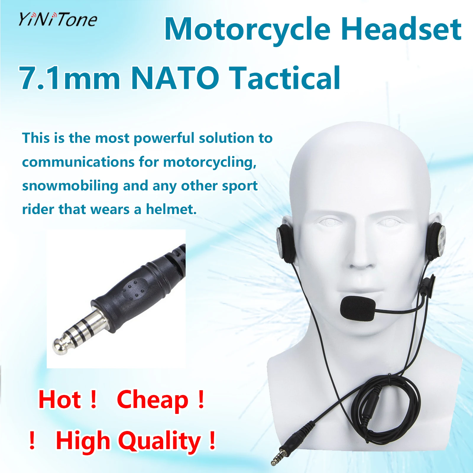 

7.1mm Plug NATO Motorcycle Headset For Kenwood BAOFENG UV5R Ham Two Way Radio with Boom Mic Civilian Wired Helmet earphone