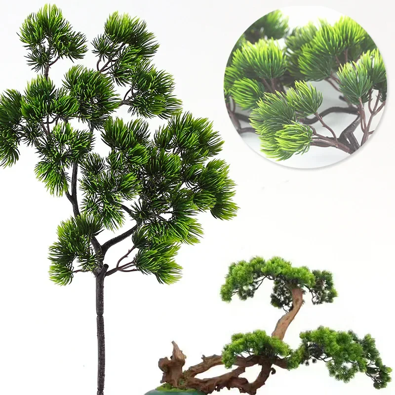 Rama de pino de 40cm, planta de simulación de hojas verdes, accesorios de bonsái de pino, decoración del hogar, flor Artificial