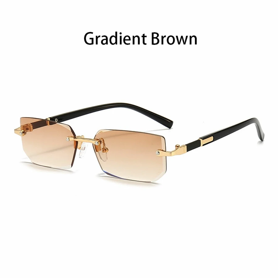 36 Stück randlose Sonnenbrillen für Männer und Frauen, rechteckige Verlaufsgläser, Metallrahmen, farbige Gläser, Unisex-Brillen, luxuriöse Mode – Detail 4
