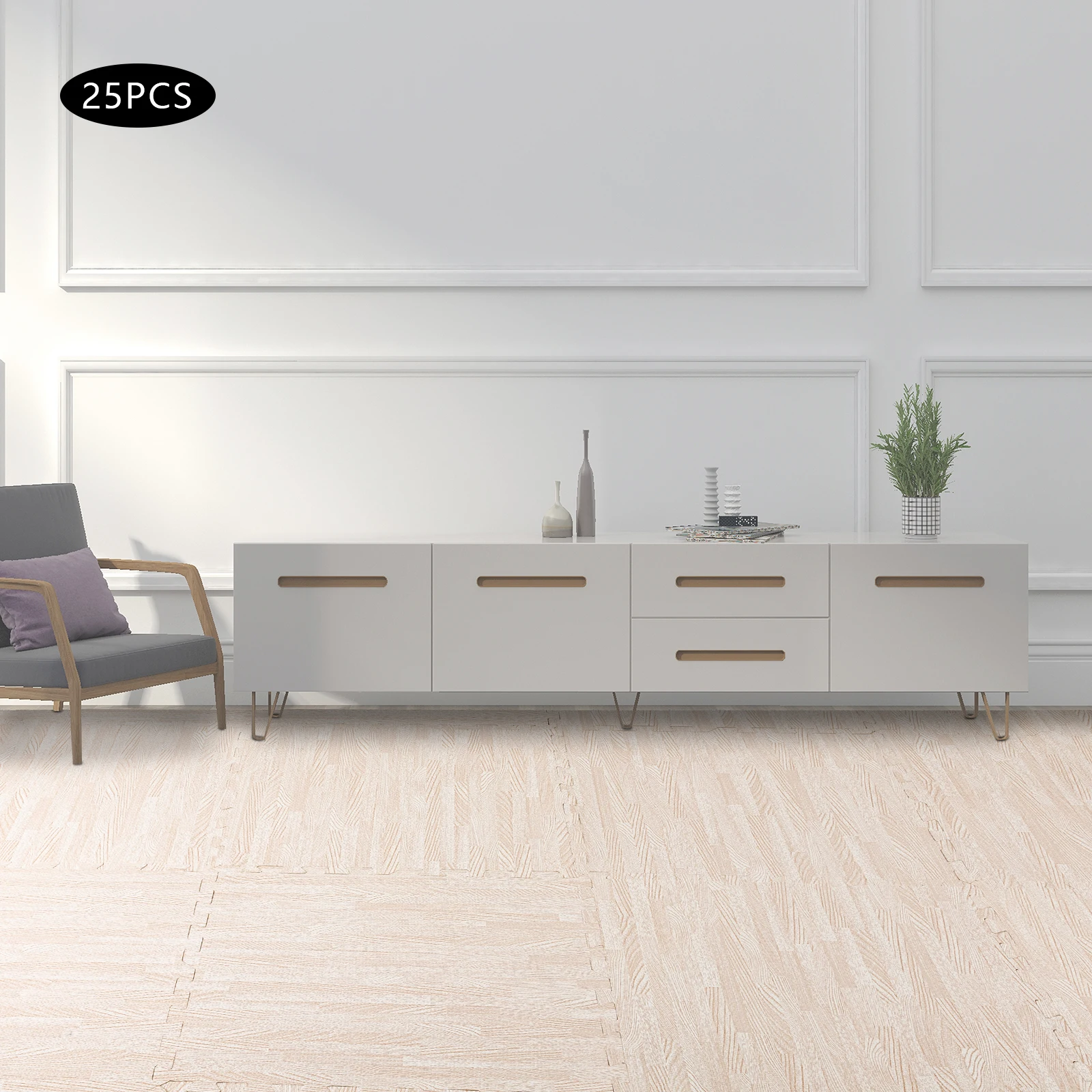 กระเบื้องโฟมพิมพ์หนาแผ่นโฟมเย็บปะติดปะต่อกัน 25 ชิ้นลายไม้สีขาว EVA PE พิมพ์สี่เหลี่ยมสมัยใหม่