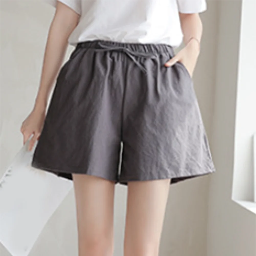 Women's Summer Cotton Linen Casual Shorts Drawstring Gym Shorts High-Waist Short Pants Leisure Korean Minimalist Female Shorts