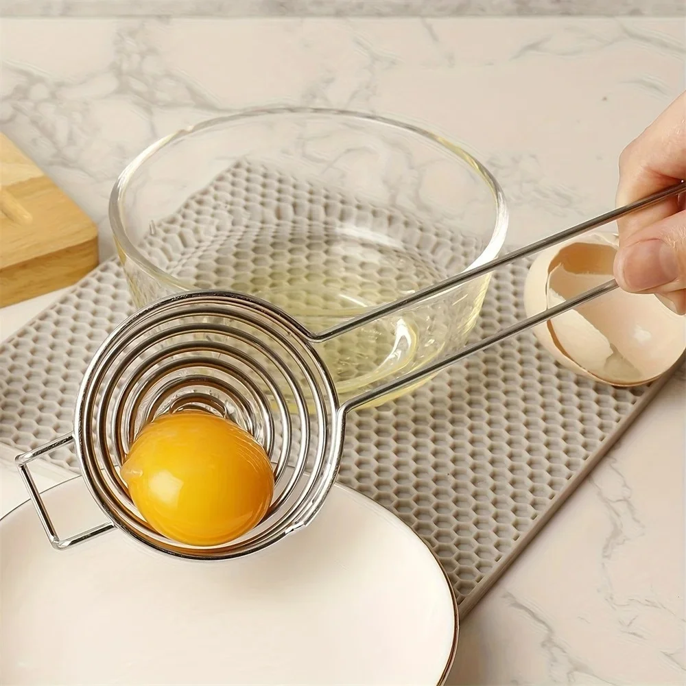 Egg Separator Long Handle Egg White Separator Food Grade Stainless Steel Egg Yolk Divider Filter Kitchen Gadget