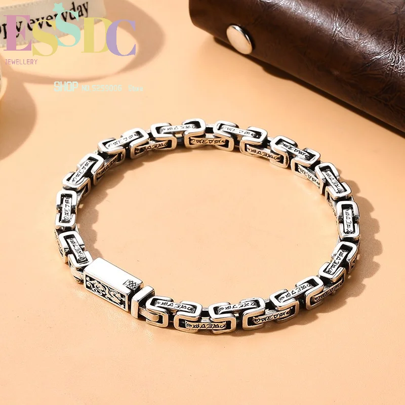 Enhance aura banquet accessories 2026 six-character mantra bracelet for men Pixiu men's bracelet distressed Thai silver