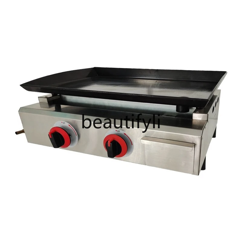 Kompor panggangan gas dua tungku Teppanyaki untuk warung komersial, kompor panggangan listrik untuk barbeque, mesin