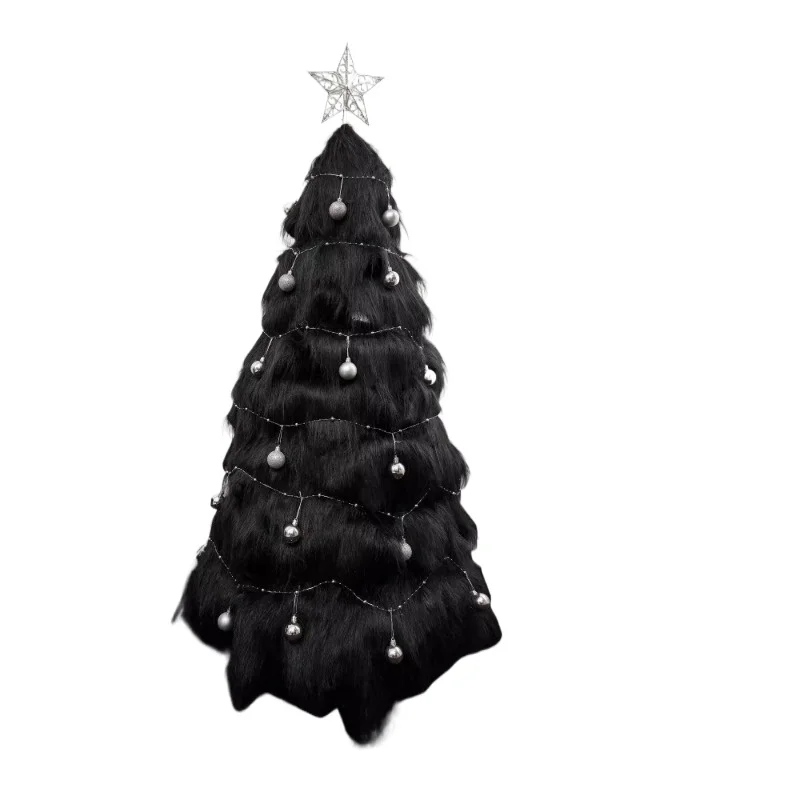 

New white Christmas tree, black plush shopping mall Internet celebrity clock in ins style Christmas decoration