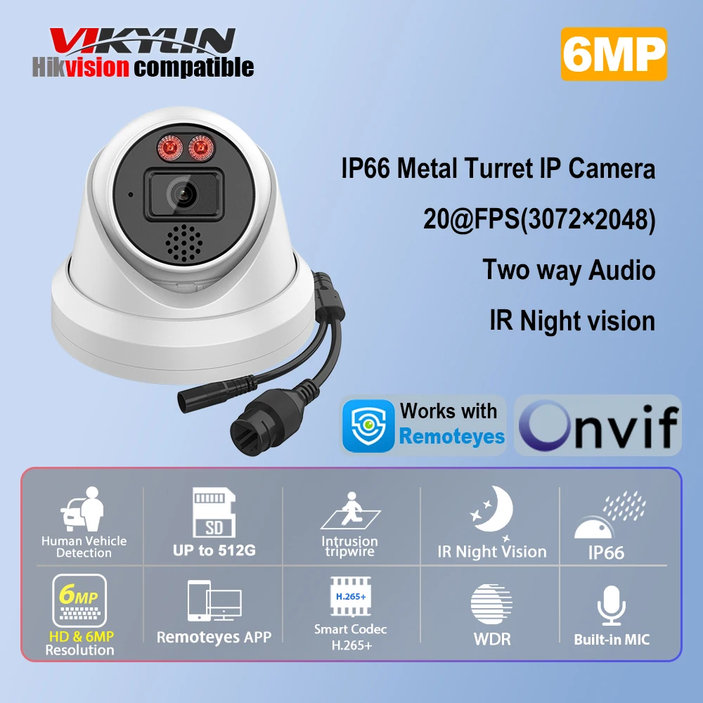 

Vikylin Hikvision compatible 6/8MP IR Night Vision IP Camera Human Car Detection 2-way talk Outdoor Security Video Surveillance