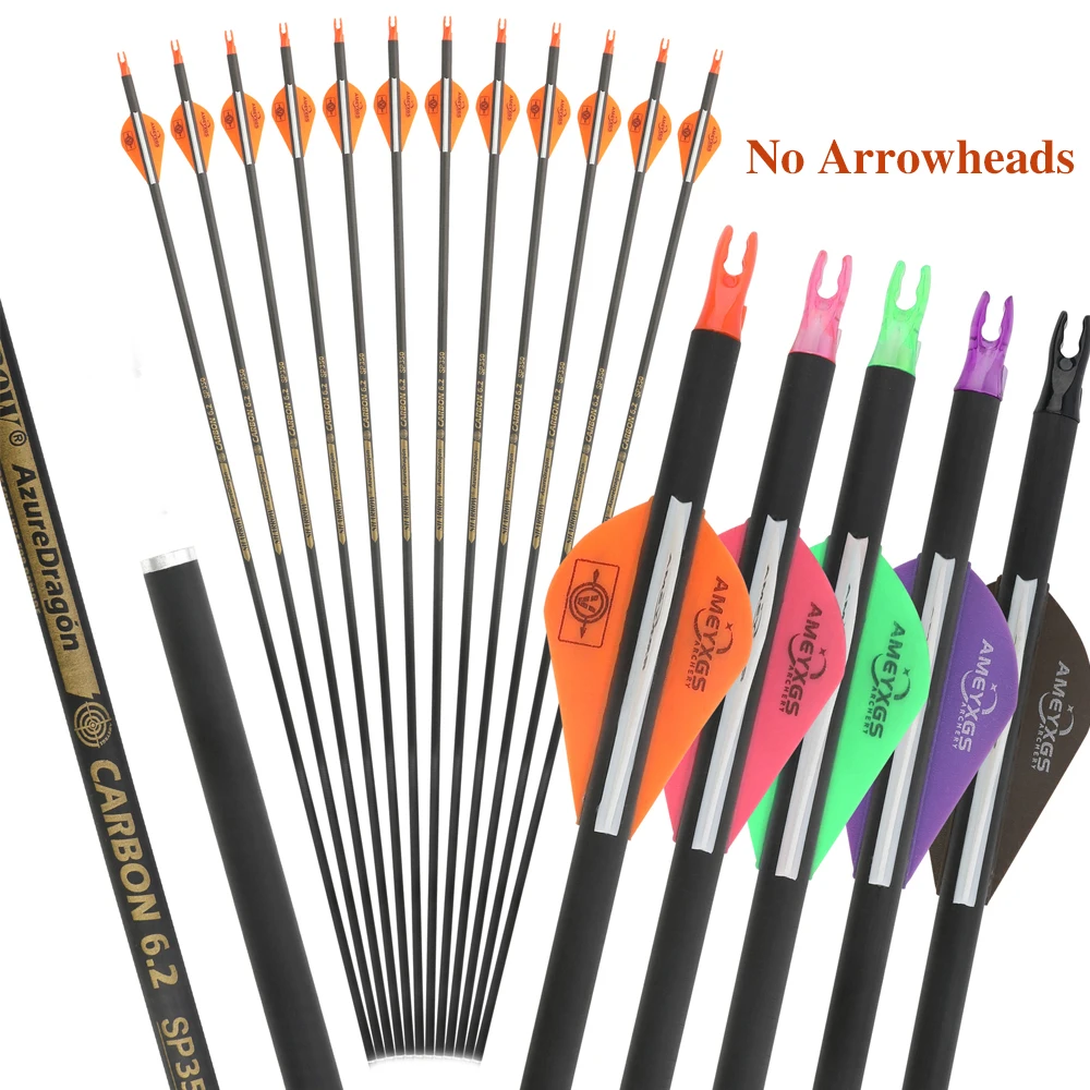 

Стрелы из чистого углерода для стрельбы из лука, 30 дюймов, позвоночник, 400/500/600/ID6,2 мм, 2 дюйма, лопасти, без наконечников стрел, блочный лук, изогнутая стрельба, охота, 6/12 шт.
