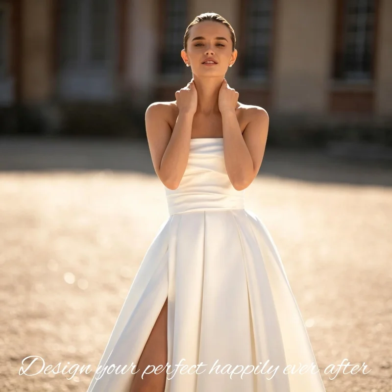 Strapless Modern Satin Bridal Gown 2026 A‑line High Split Chapel Train Zipper Closure Wedding Gown Vestidos De Novia Customized