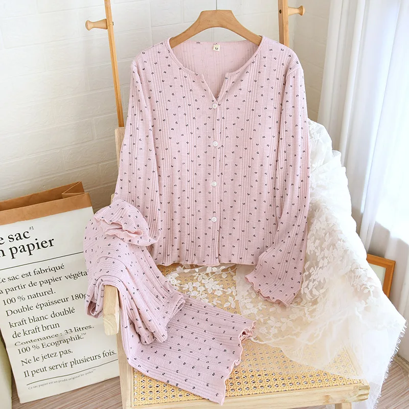

New Chest Pad Women's Pajamas Lounge Floral Printed Long Sleeve Top Trousers Pajamas Set Fall Winter Home Clothes Female Suit