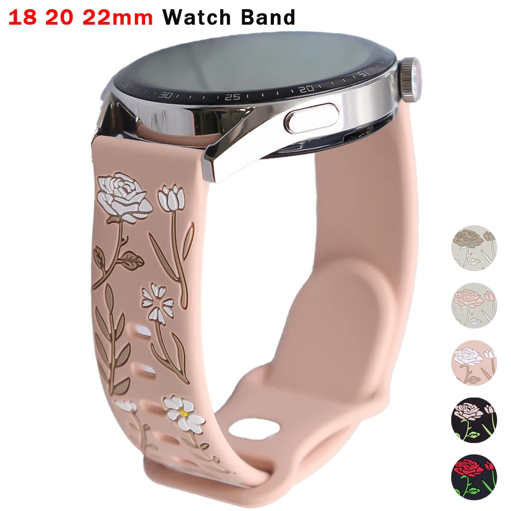 18mm 20mm 22mm Carvings Strap for Samsung Galaxy watch 7 6 5 4 40MM 44MM Silicone Strap For Garmin Venu 3/3s/2/2s For Huawei