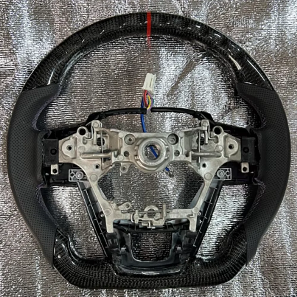 

Hilux Fortuner Carbon Fiber Semi-Perforated Black/Red Stitching MulfunctionalSteering Wheel With Key Buttons Assembly For Toyot