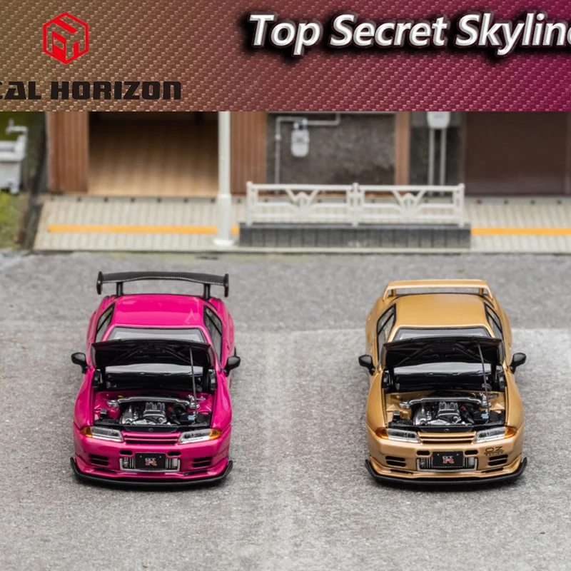 Focal Horizon FH 1:64 Skyline GTR R32 Top Secret Modified VR32 cover opens pink gold alloy car model