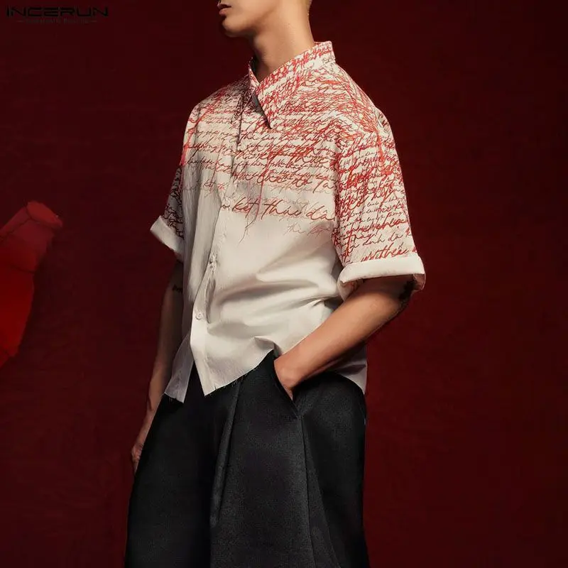 

INCERUN Men Shirt Printing Lapel Half Sleeve Loose Casual Menswear Clothing Streetwear 2026 Gradient Fashion Tops Shirts For Man