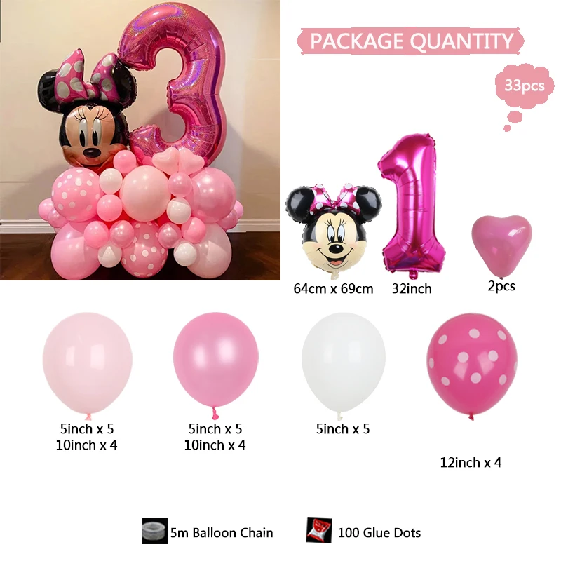33-calowy zestaw balonów z myszką Disney Mickey Minnie z 32-calowym numerem balony z folii aluminiowej dzieci na urodziny i bociankowe dekoracje na