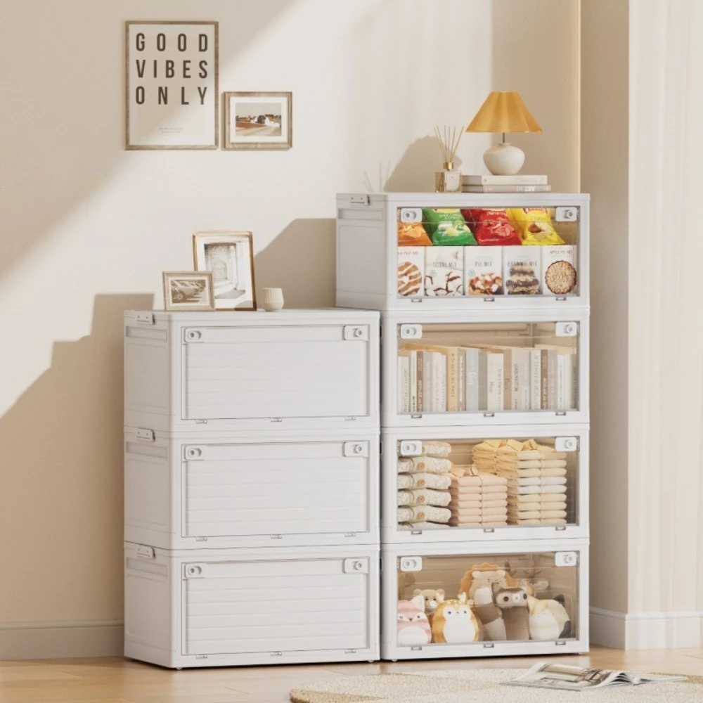 Foldable Plastic Storage Box Large Capacity Storage Bin Double Side Open Dust‑proof Organizer for Books Toys Clothes