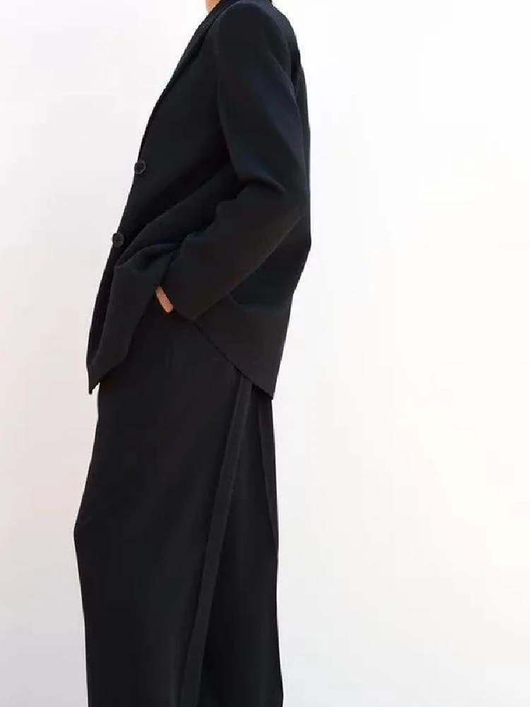 Conjunto de terno feminino com almofadas de ombro botões de fileira dupla gola virada para baixo mais calças compridas conjunto de roupas de trabalho Faionable