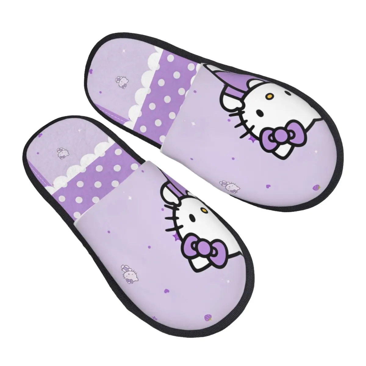 

Зимние домашние тапочки Hello Kitty, аксессуары с фиолетовым сердечком, домашние меховые тапочки, шлепанцы для гостиной, уютные шлепанцы
