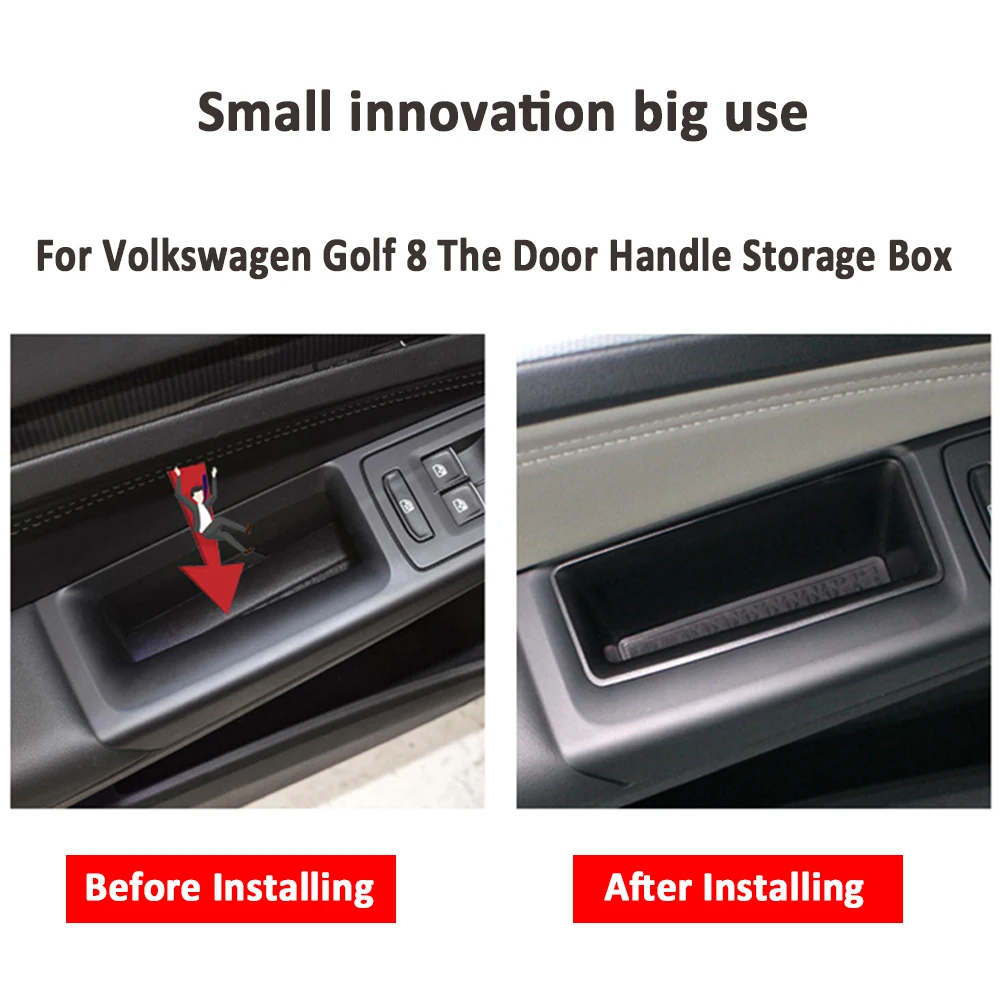 2Pcs Car Side Door Armrest Handle Storage Box for Volkswagen VW Golf 8 MK8 2020 2021 R Gti Gte Container Organizer Accessories