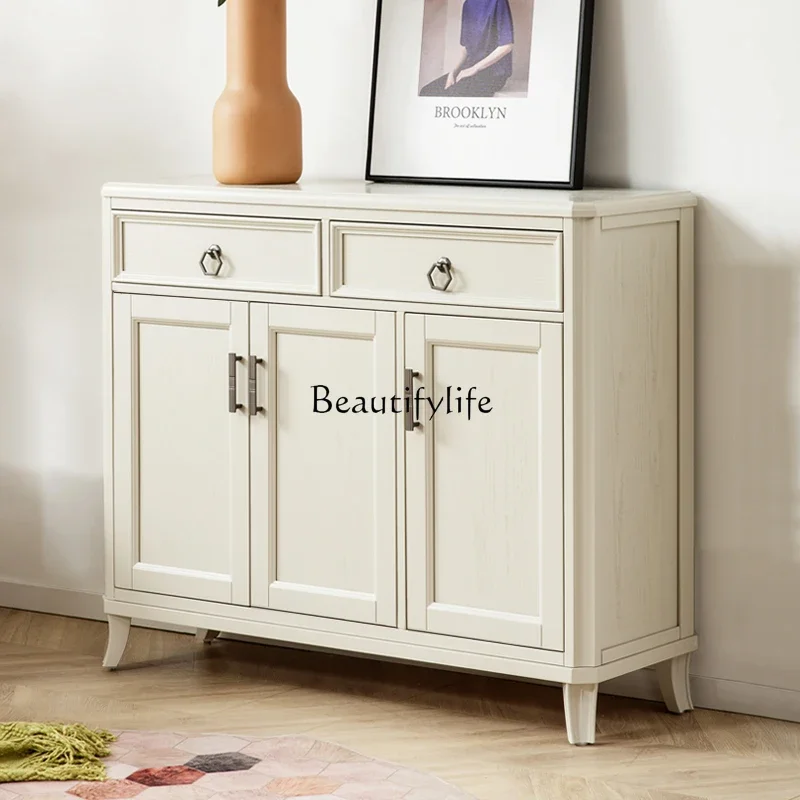 

ld 38 American pure solid wood log white shoe cabinet entrance storage locker