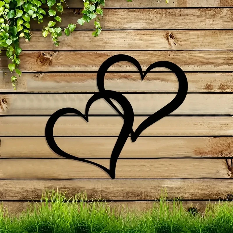 Vintage Black Iron Wall Art Interlocking Hearts, Hand-Forged Metal Mural for Rustic Bedroom Decor 1PC