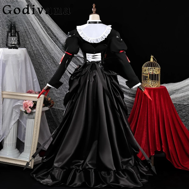 مجموعة كاملة من الملابس التنكرية للنساء من Tomorrow Ark Yinde Cosplay Game بدلات الرسوم المتحركة النسائية الموحدة للعب الأدوار ملابس سوداء