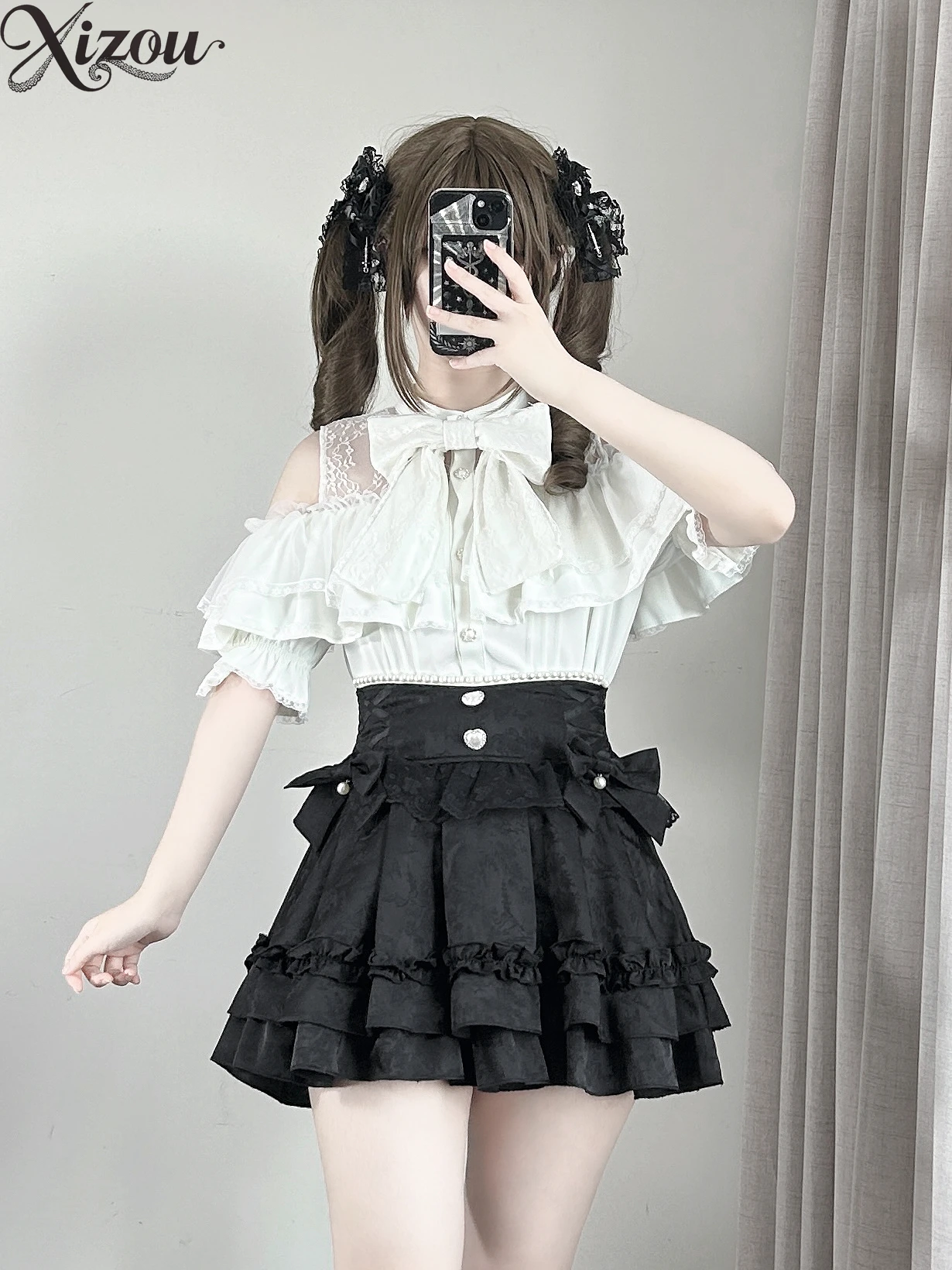 

Sweet Japanese Style Lace Mass-Produced Blusas Mujer Temperament Lolita Shirt Pure Color Fashion Summer Women Shirts