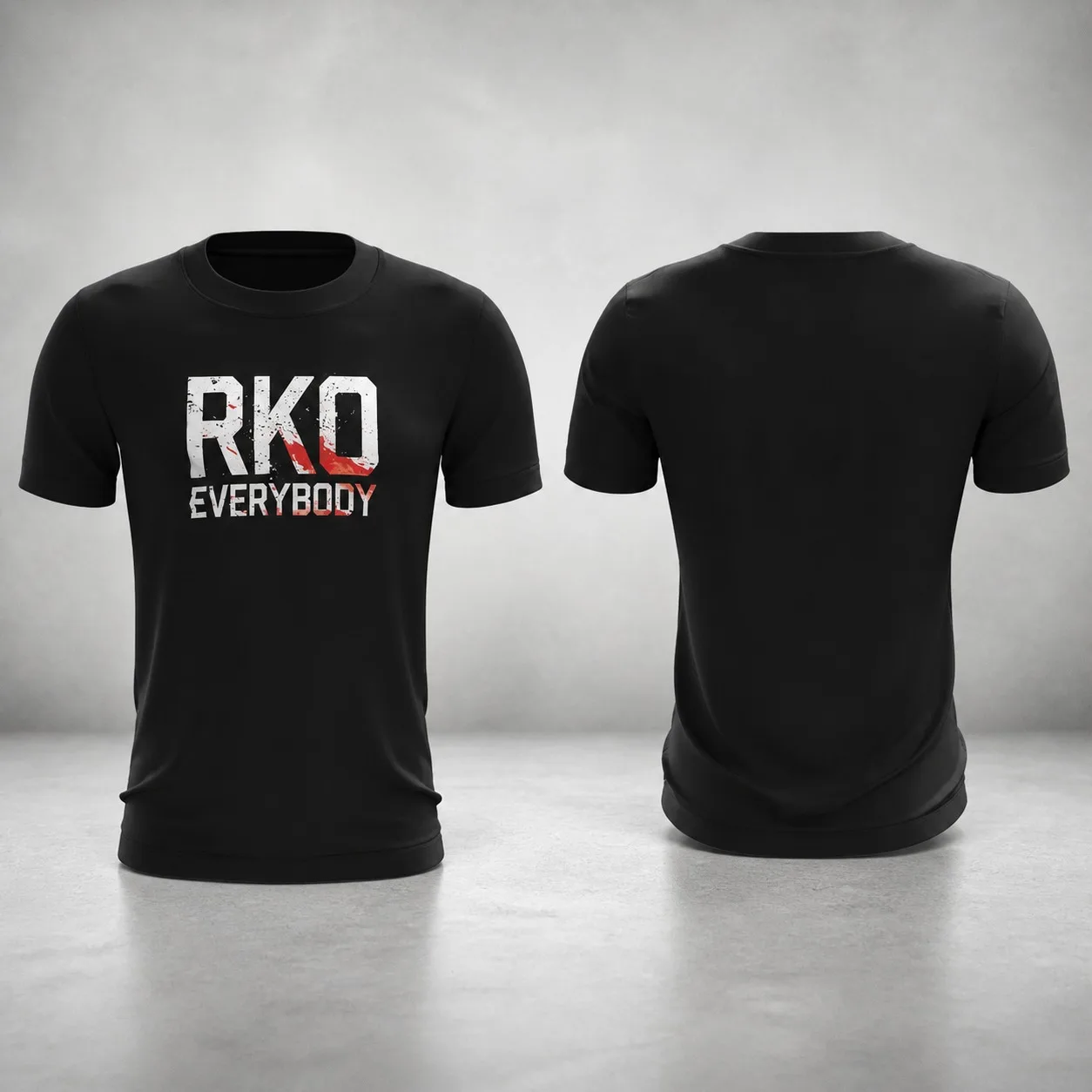 Hardcore Wrestling Fan RKO Everybody Distressed Blood Print Mens Black Crew Neck Casual Streetwear T-Shirt view 2
