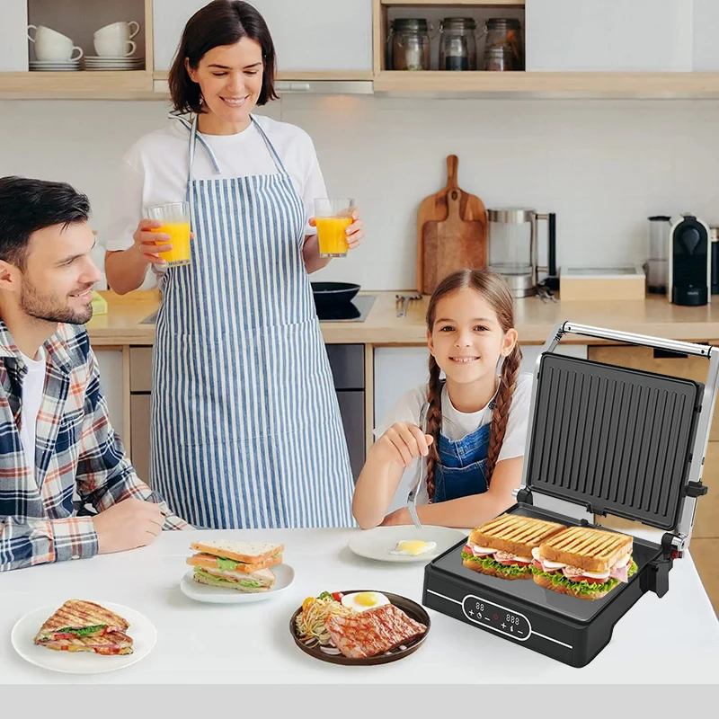 Wholesale Digital Control Contact Grill Maker Electric CB CE Stainless Steel Non-stick Multifonction Table Healthy Panini Grill