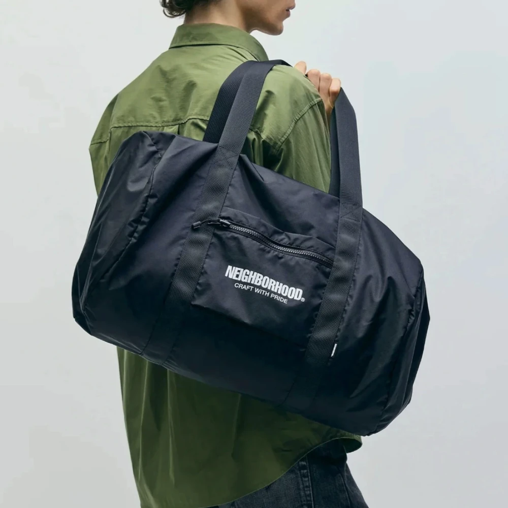 NBHD Cylinder Shoulder Bag Men Women Crossbody Bag Large Capacity Drawstring Travel Bag for Outdoor Commuting (Black)
