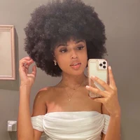 Pelucas Afro Rizadas y Voluminosas para Mujeres Negras, Cabello Humano Brasileño Remy 100%, Pelucas Cortas y Elegantes Hechas a Máquina, Naturales, 10 Pulgadas