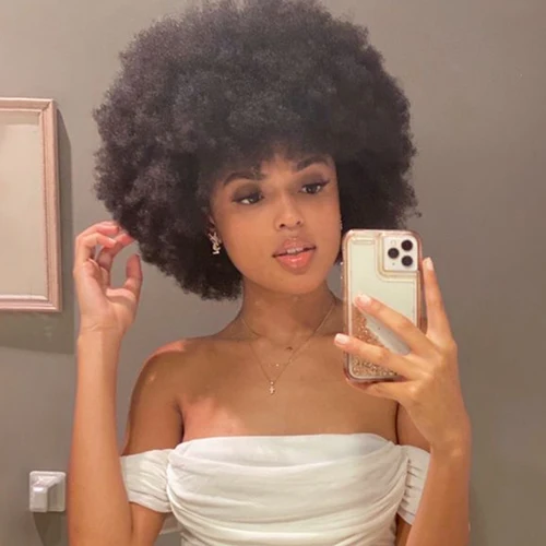 Pelucas Afro Rizadas y Voluminosas para Mujeres Negras, Cabello Humano Brasileño Remy 100%, Pelucas Cortas y Elegantes Hechas a Máquina, Naturales, 10 Pulgadas